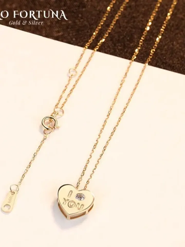 14k Gold Love You Heart Pendant Necklaces Jewellery for Women Gift, Anniversary, Love, Party,, Minimalistic, Casual, Valentines