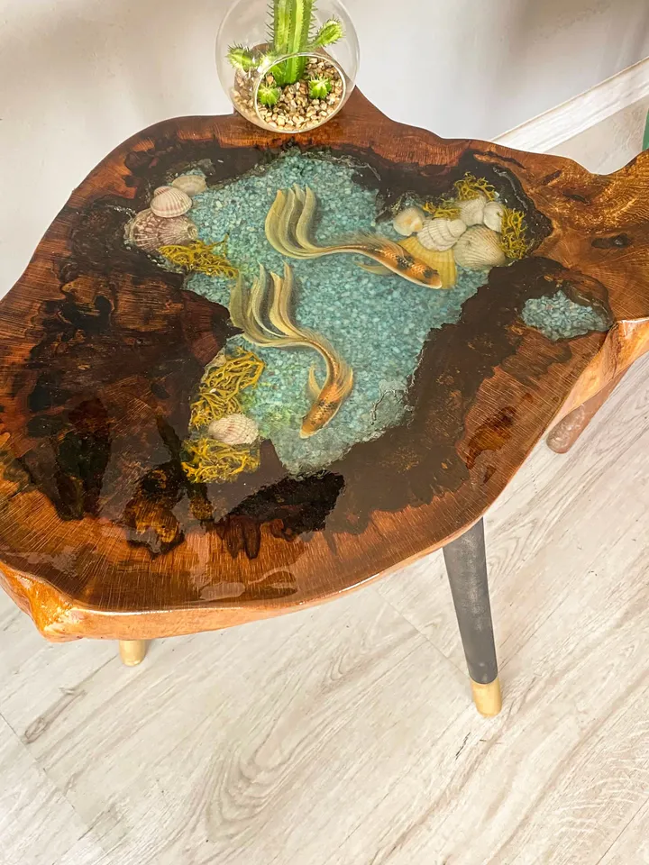 Custom Made & Koi Fish Resin Coffee Table, Unique Coffee Table, Modern Coffee Table