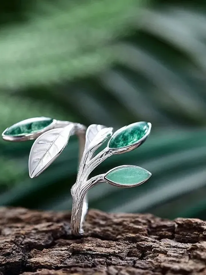 925 Silver Leaf Ring, Adjustable Leaf Ring Silver, Green Leaf Ring, Leaf Ring, Adjustable Ring, 925 Silver Ring, Green Ring, Leaf Rings