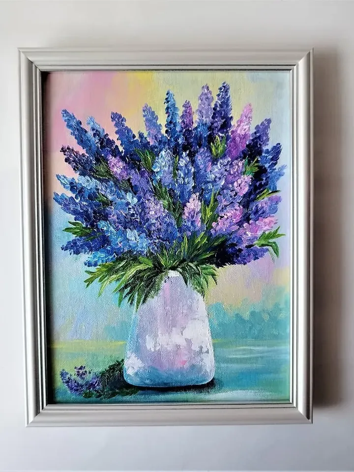 Lavender Bouquet Acrylic Painting | Unique Art Impasto