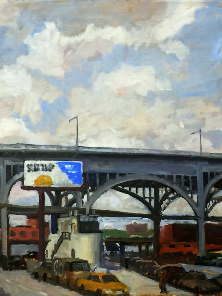 Large Original New York Cityscape Painting - Riverside Viaduct/West 125th St/NYC - 17x25 Oil on Canvas, Plein Air Impressionist Landscape