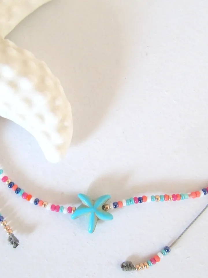 Adjustable necklace, choker Bohemian style, necklace hippie, starfish blue necklace, gift for best friend, necklace colorful beads, gift