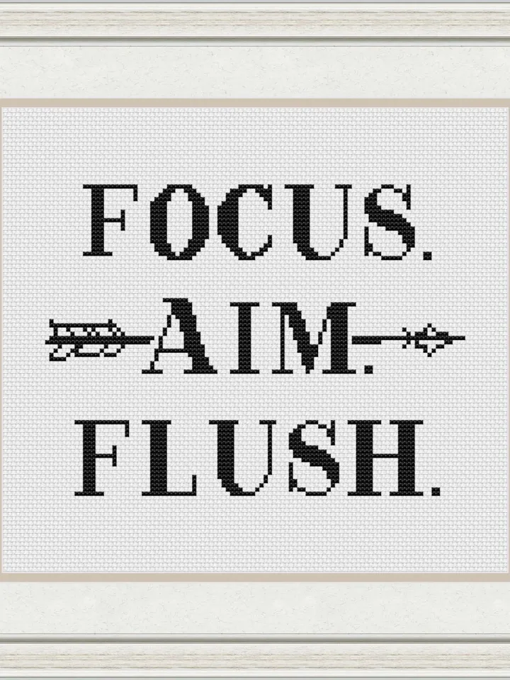 Funny Cross Stitch Pattern Focus Aim Flush, Subversive Cross Stitch pattern modern Xstitch, Poop cross stitch picture