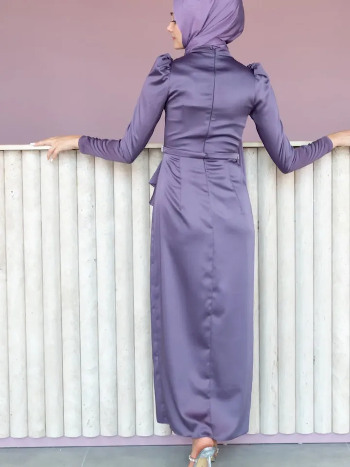 AHUNARE HIJAB - Buket Dress, Satin Dress, Lilac Color, Muslim Evening Dress, Nikah, Wedding, Engagement, Bridesmaid, ,