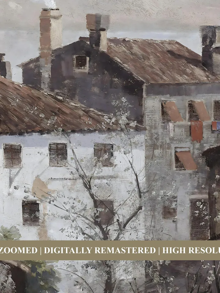 Moody European Cityscape Painting, Architecture Vintage Print, Neutral Printable Wall Art Digital Downloadable | 85