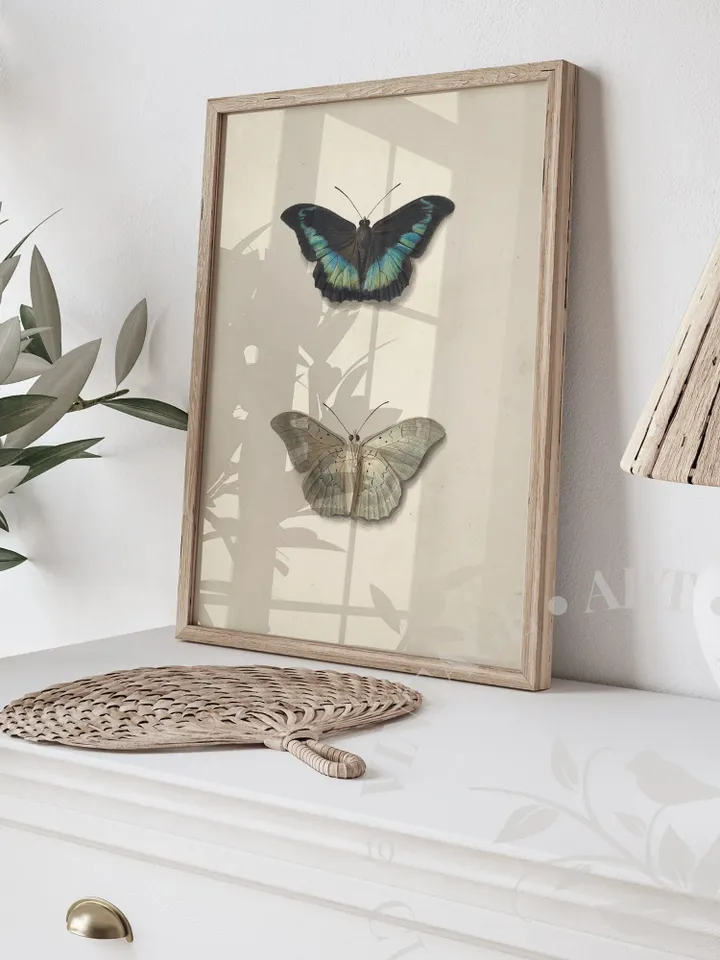Butterfly wall art Vintage Neutral Print, Antique Top and Bottom Butterfly Painting, PRINTABLE Downloadable Decor | 139