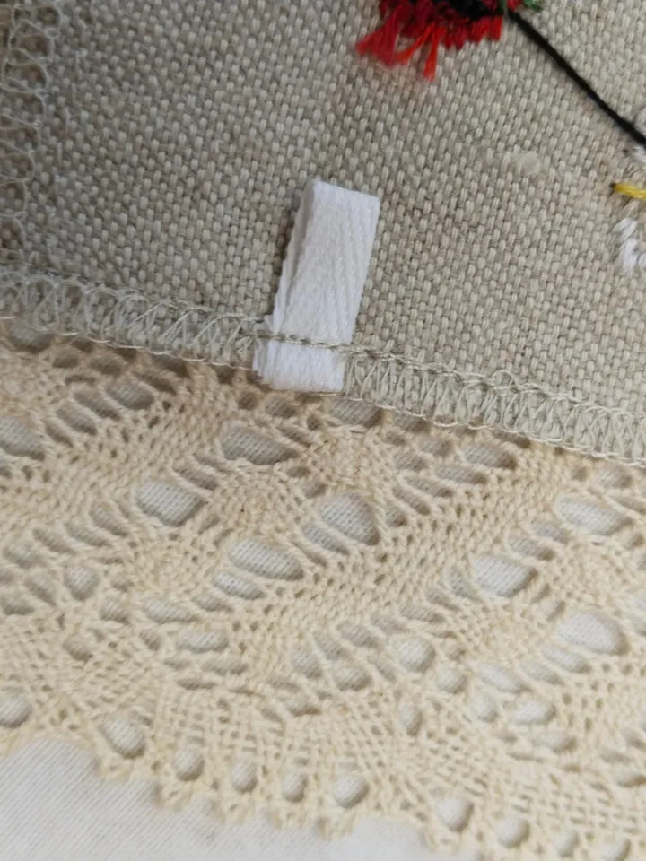 Beautiful table napkin or wall hanging with embroidery flowering herbs, pure, raw, thick, linen. Hand embroidery.