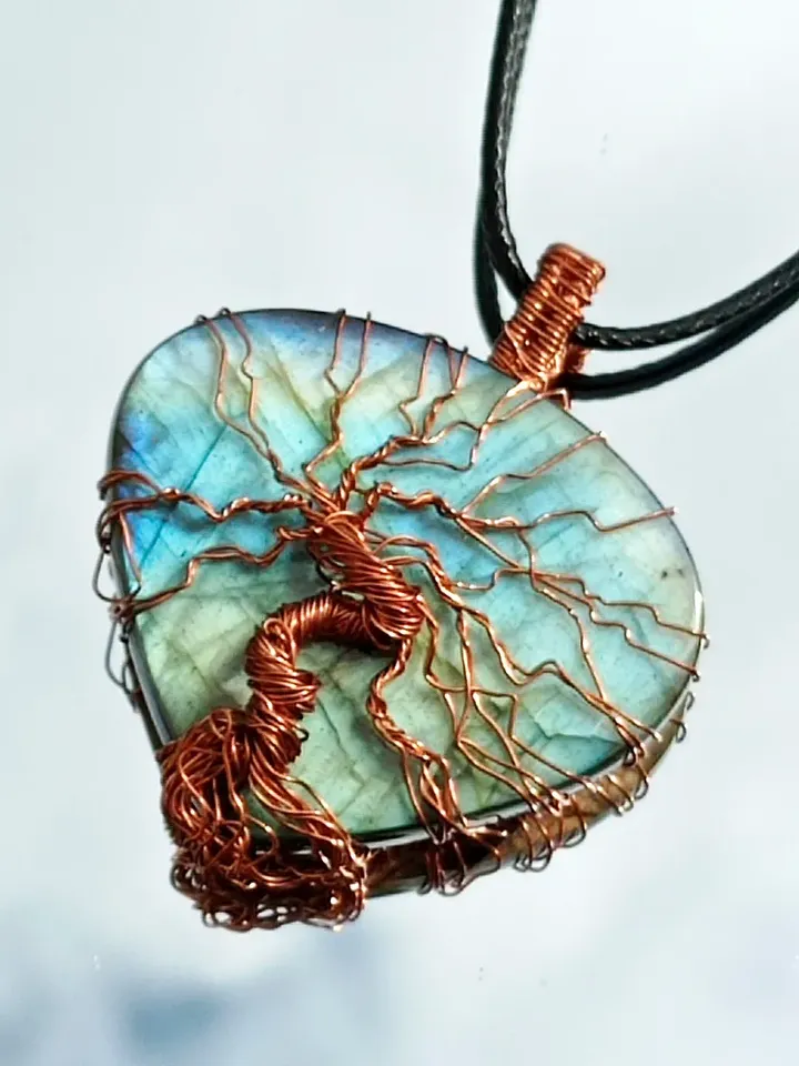 Rainbow Labradorite Necklace. Wire Wrapped Tree of Life Pendant. Valentines Day gift to a girl from a girl