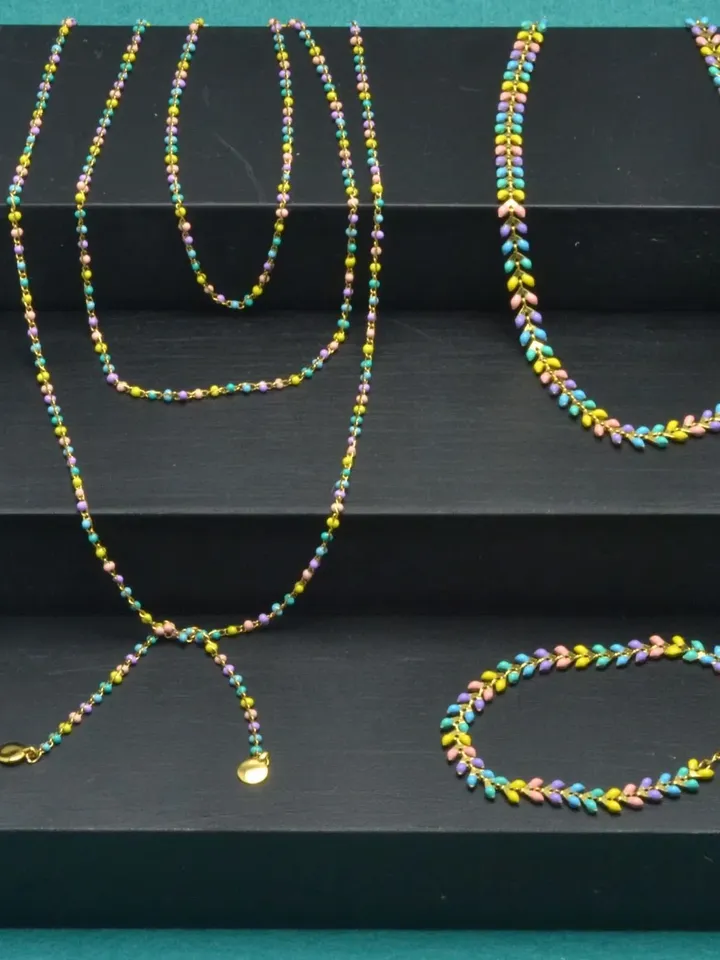 Wrap Chain Necklace Beaded Minimalist, Minimalist Wrap Necklace Pastel Colors, Multi Wrap Choker Gifts For Her, Stainless Steel Beaded Chain