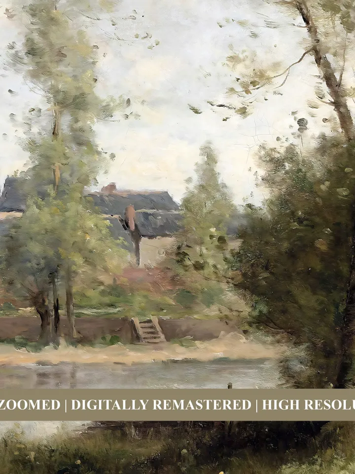 European Landscape Antique Painting, Vintage Soft Green Print, Printable Wall Art Digital Download | 392