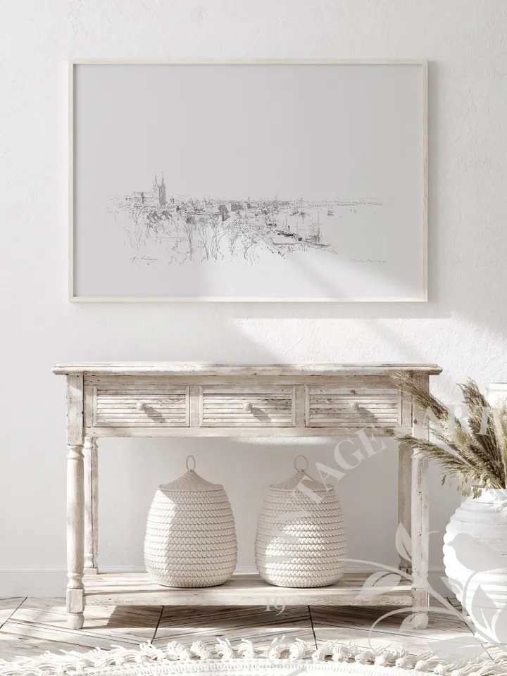 Cityscape Art Sketch Print Minimalist Wall Art, Vintage French Rustic Decor, Digital Download PRINTABLE | 213