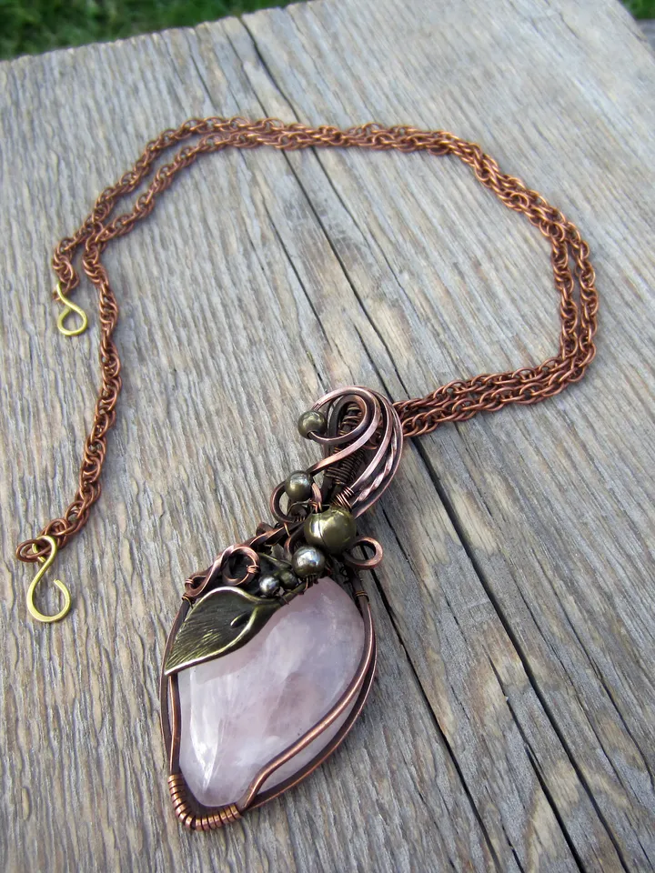Handmade Necklace with Rose quartz, jewelry for a girls pink prom dress, nice gift for girlfriend