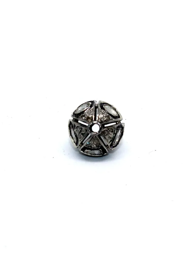 Pave Diamond/CZ/Moissanite Beads, Polki Beads, Polki Jewelry, 13MM Round Beads, Sterling Silver Beads, Oxidized Boho Beads, Spacer Beads
