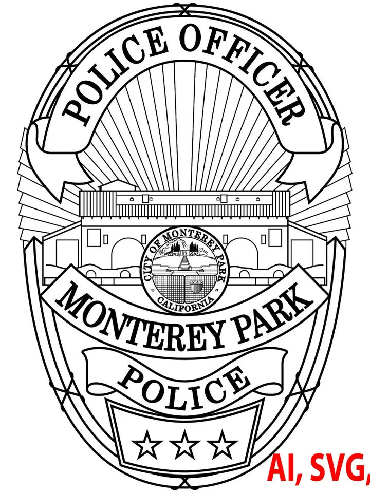 Police Badge Monterey Park California Police Badge, Logo, Seal, Custom, Ai, Vector, SVG, DXF, PNG, Digital