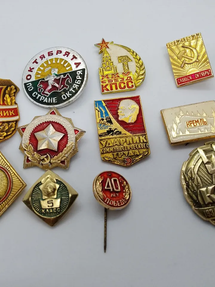 Soviet Badges with Symbols of the USSR Set of Pins of the Soviet Union 12 pieces