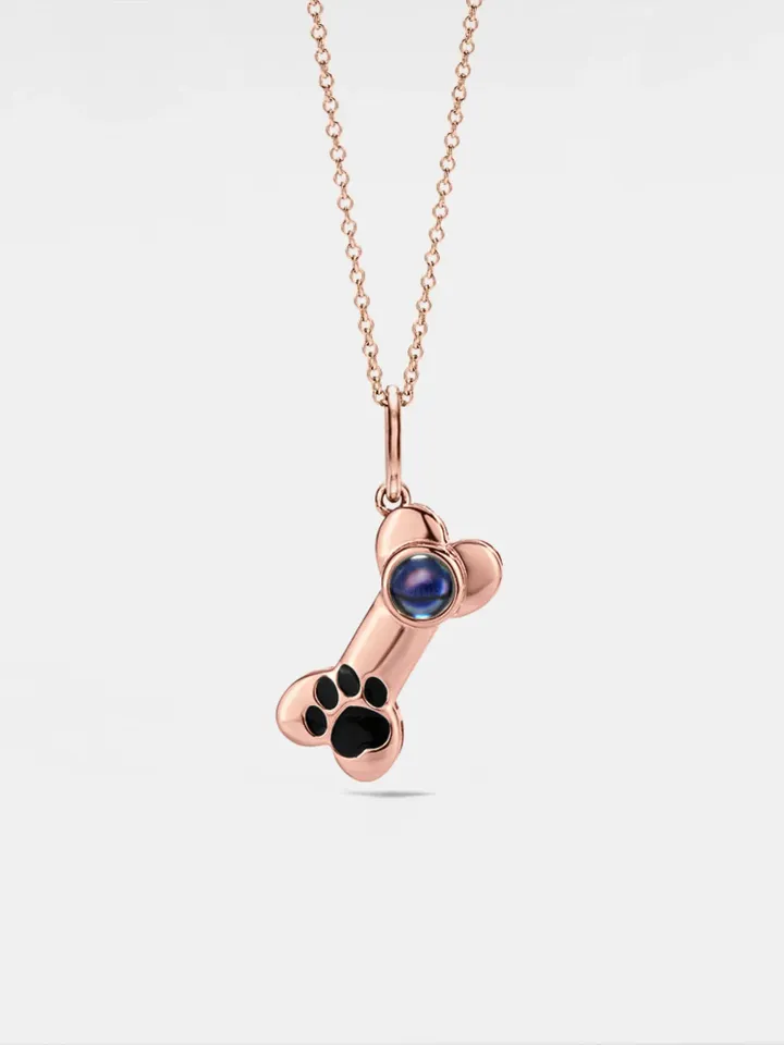 PERIMADE Dog Paw Bone Projection Necklace • Personalized Picture Inside Pendant • Sterling Silver Keepsake Jewelry • Trendy Best Friend Gift