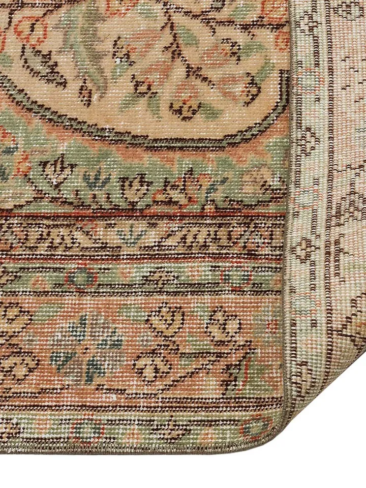 Vintage Turkish Brown Floral Rug - Handwoven 4.8ft x 8.3ft in Beige Accents 148x254cm