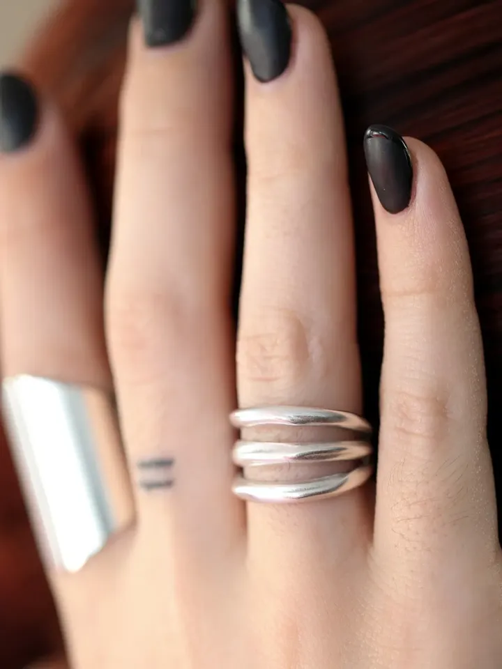 Triple Band Ring in Silver or Gold | Geometric Ring with Parallel Lines | Contemporary Jewelry for Her | Modern Ring for Mom / Sister
