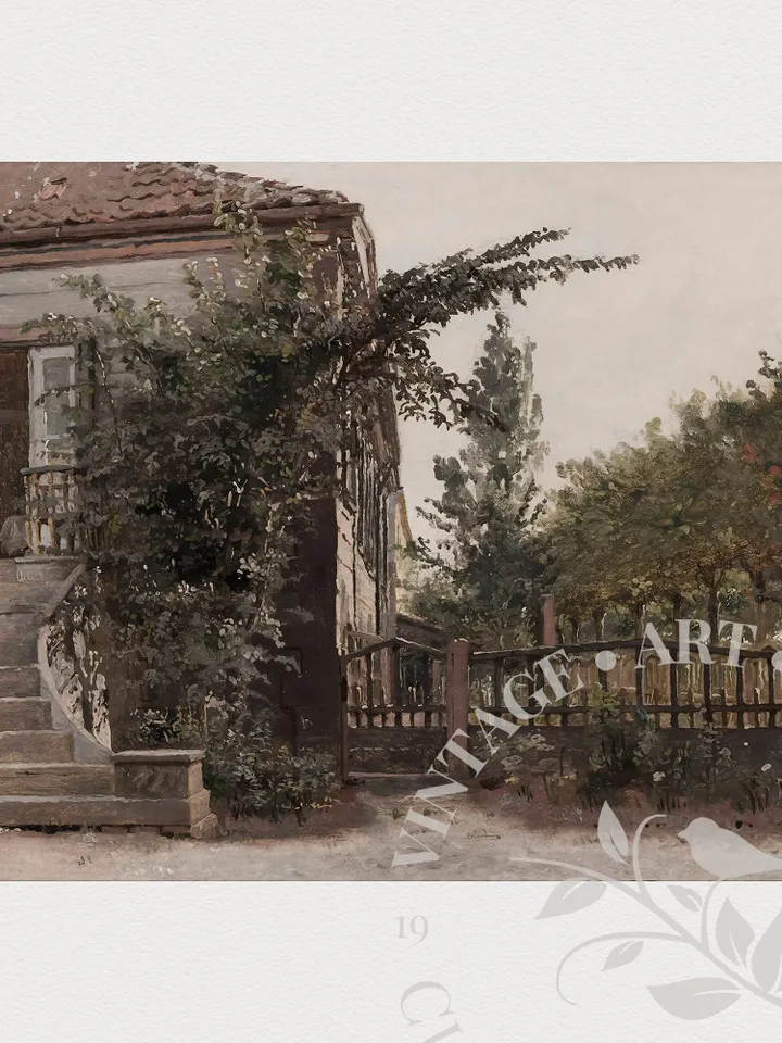 Cottage Painting Vintage Wall Art Print, Large Farmhouse Printable Home Decor, Digital Artwork Downloadable | 50
