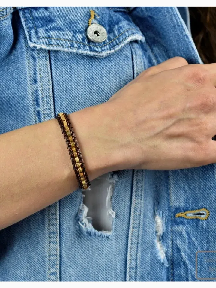 Natural Jasper Bracelet, Hematite Gemstone Arm Band, Special Desing Wristlet, Slim Style Bracelet, Brown Accessory, Gifts for Men, Women