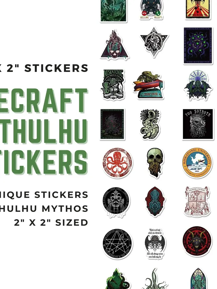 50 HP Lovecraft and Cthulhu Stickers | Fifty Unique Stickers, 2"x2" Sized, Party Gifts, Cosmic Horror Lover, Cthulhu Mythos, Call of Cthulhu