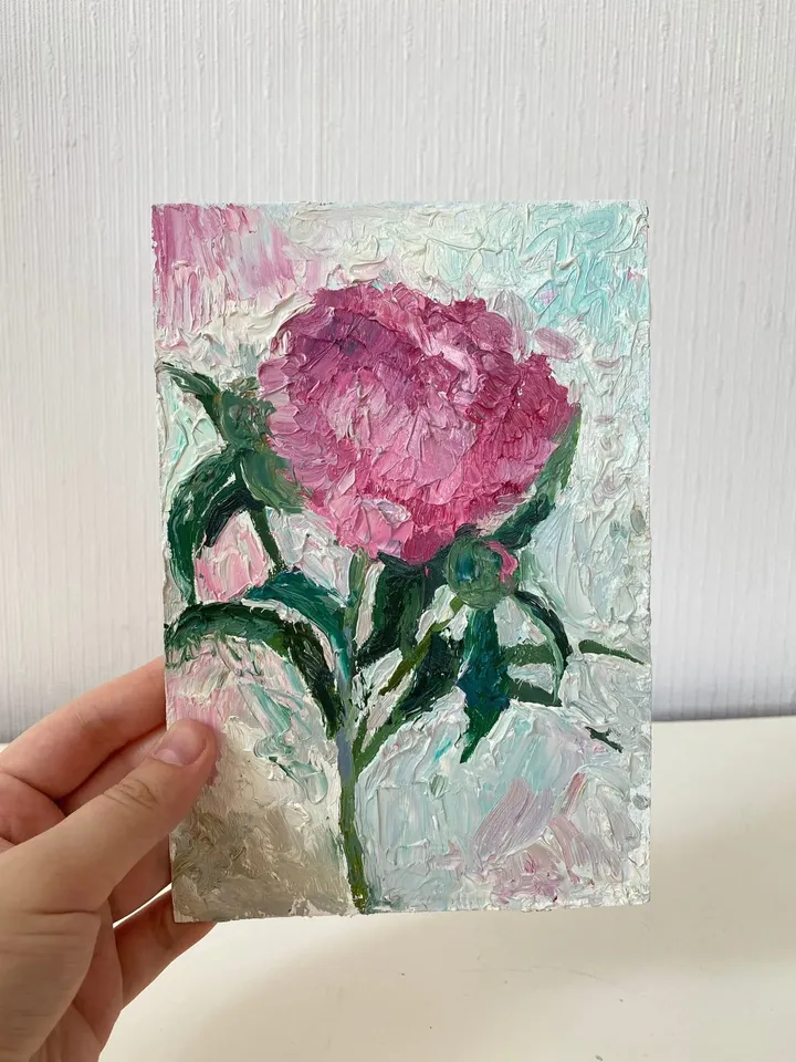 Pink Peony original painting flower small art