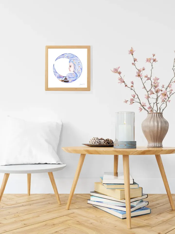 Moon Goddess Painting Moon Original Art Crescent Moon Watercolor Night Goddess Artwork