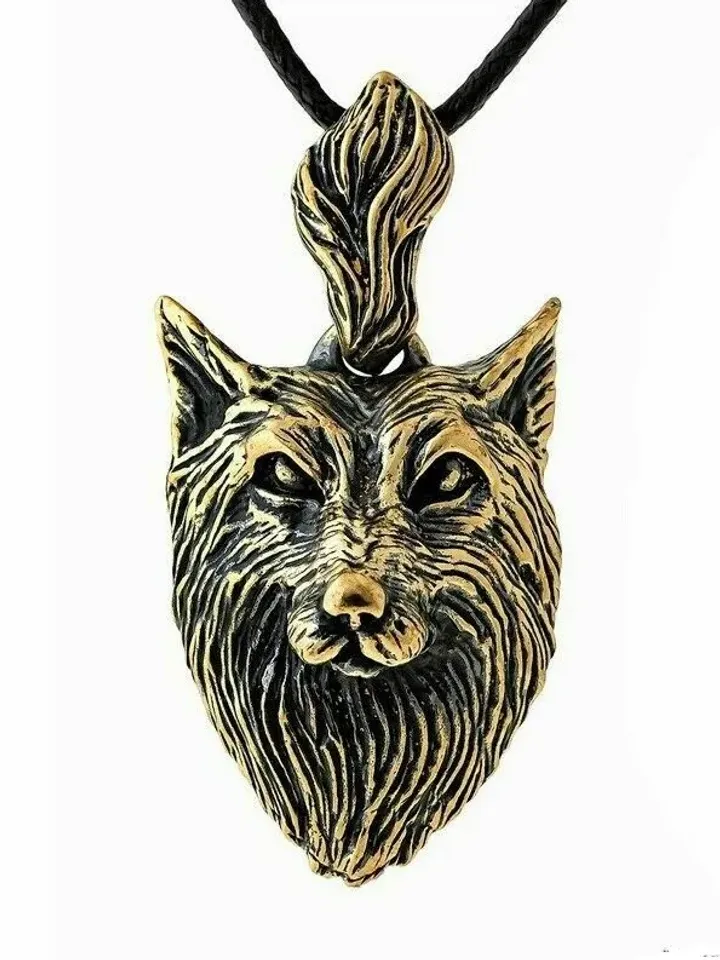 Wolf necklace Wolf pendant Totem Animal jewelry Amulet pendant Men Gift Werewolf Wolf head jewelry gold and black brass amber