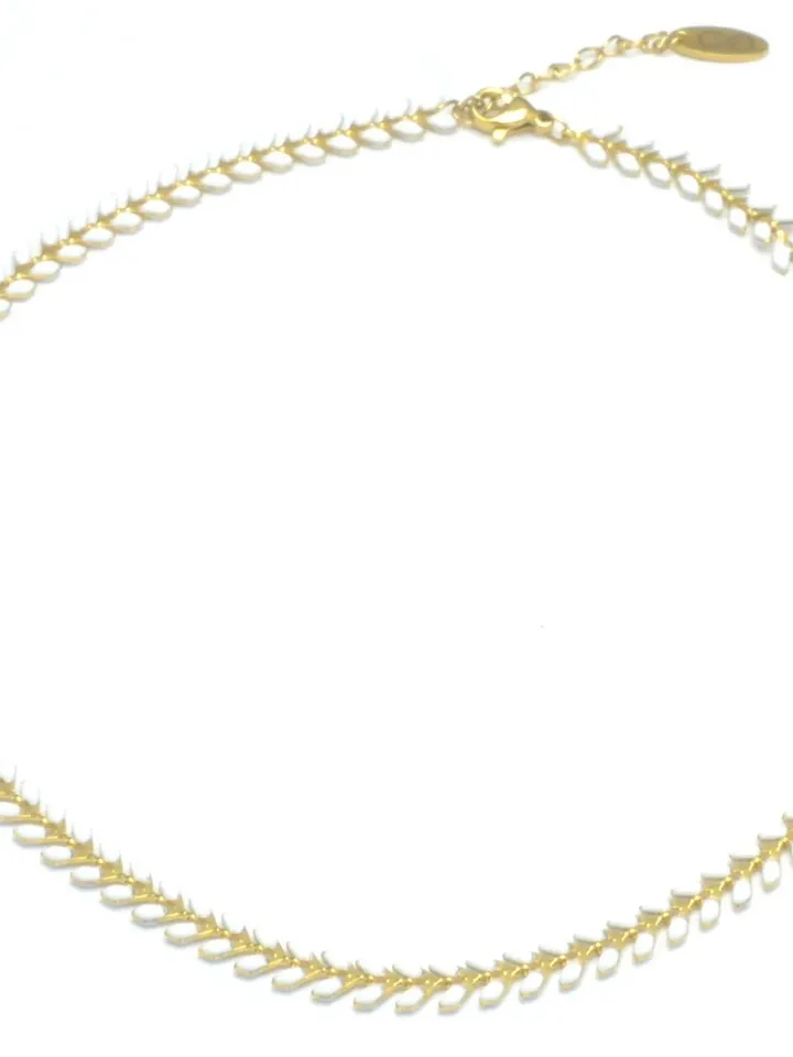 Gold and White Enamel Chevron Necklace, Layering Epoxy Fishbone Chain Choker for Women, Dainty Minimalist Modern Jewelry Gift for Her