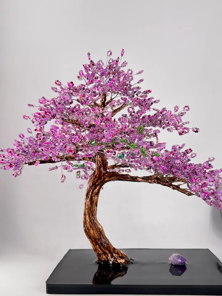 Handmade artificial tree with a curved trunk