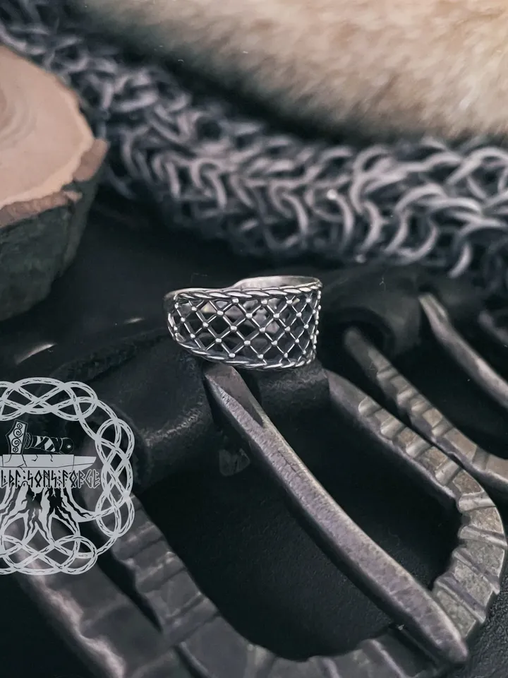 Net Ring, Mesh Ring, Net Motif Ring, Unique Net Band, Mesh Pattern Band, Weave Style Ring, Sterling Silver Ring