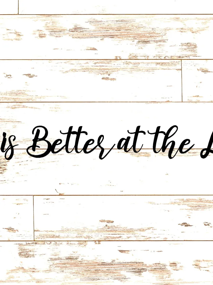 Life is Better at the Lake, Cursive metal words for Lake House, Lakehouse deck decor, Lake cottage porch decor