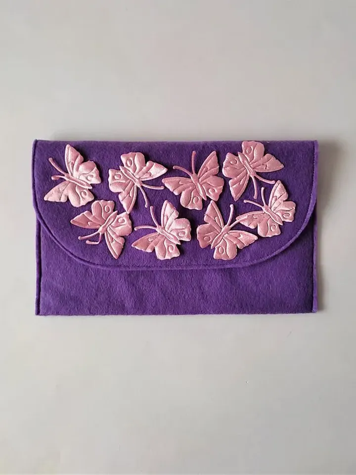 手拿包 Felt clutch cosmetic bag with pink butterflies small bag handbag