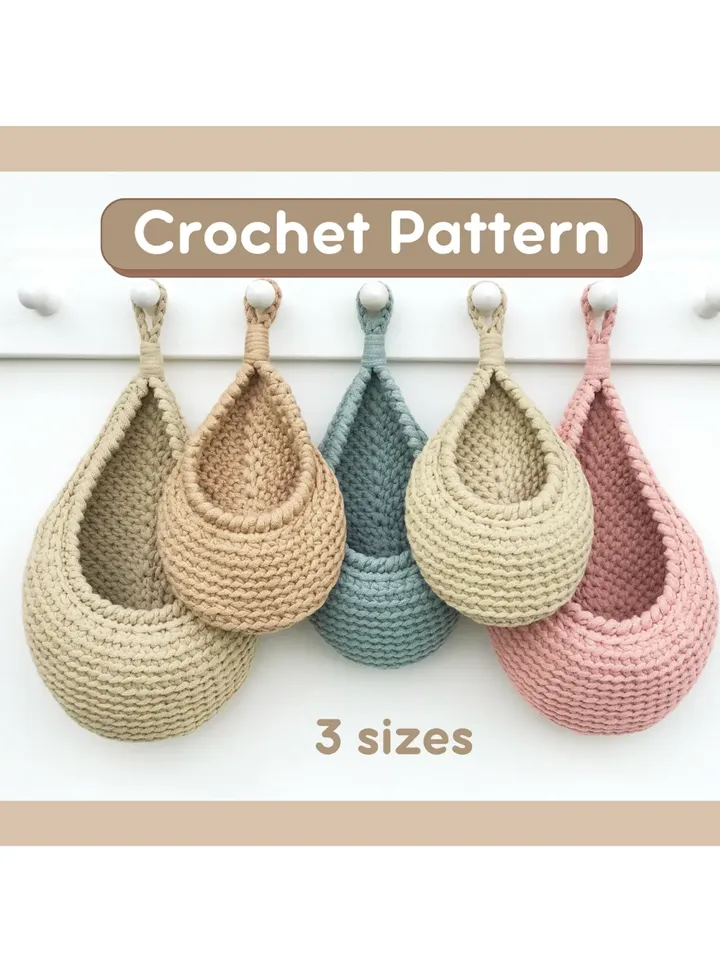 PATTERN, PDF crochet pattern, crochet teardrop basket DIY, easy crochet pattern for beginners