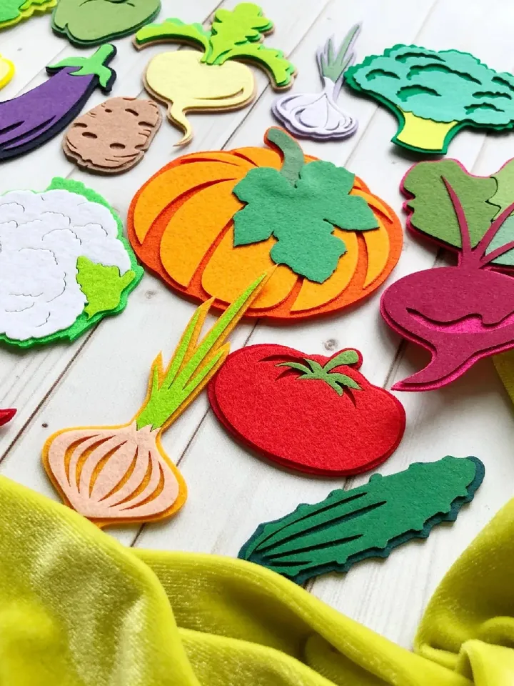 VEGETABLES set, Laser cut parts, Felt board pattern, Felt needlework set, Felt set, MONTESSORI TOYS, Quiet book