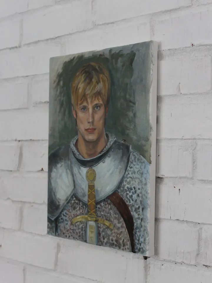 Knight oil painting on canvas artwork Bradley James Merlin