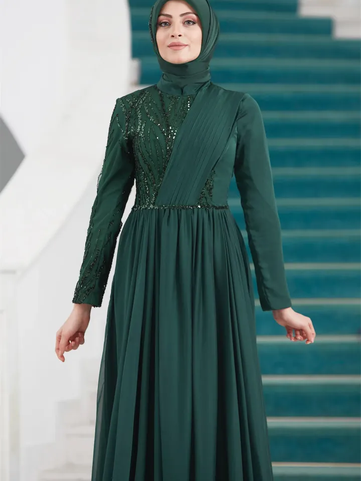 Dila Ahunare Green Chiffon Wedding Dress, Muslim Evening Gown, Nikah, Islamic Wedding, Engagement, Bridesmaid, Maxi Dress