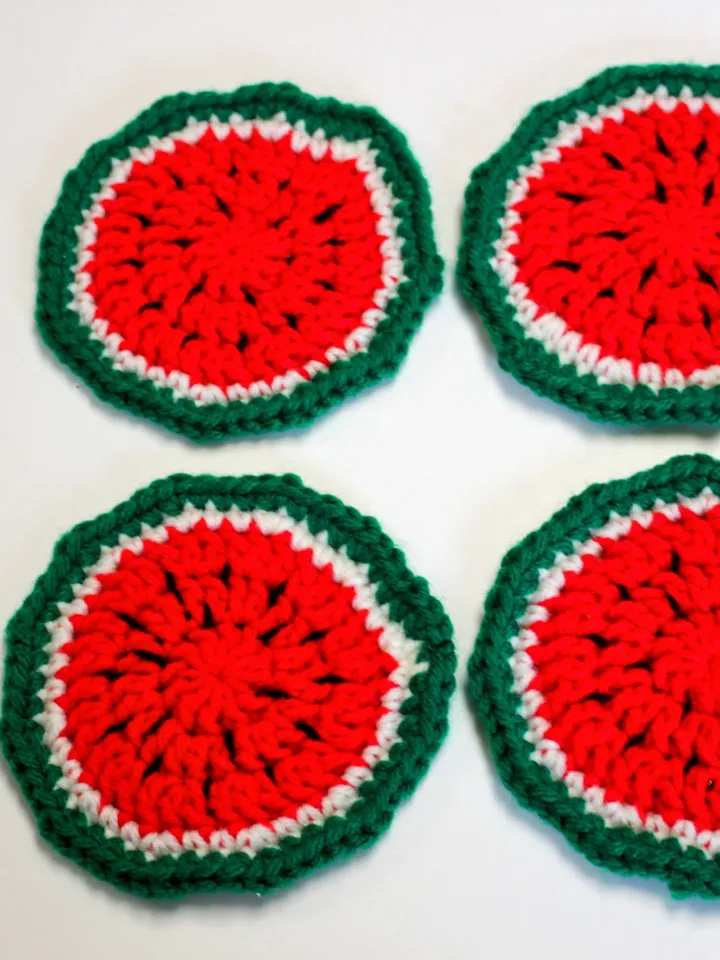 Crochet Yarn Watermelon Coasters, July 4th Home Décor, Summer Time Celebration Decorations, Drink Cozies, Fruit Food Coasters, Gifts for Her