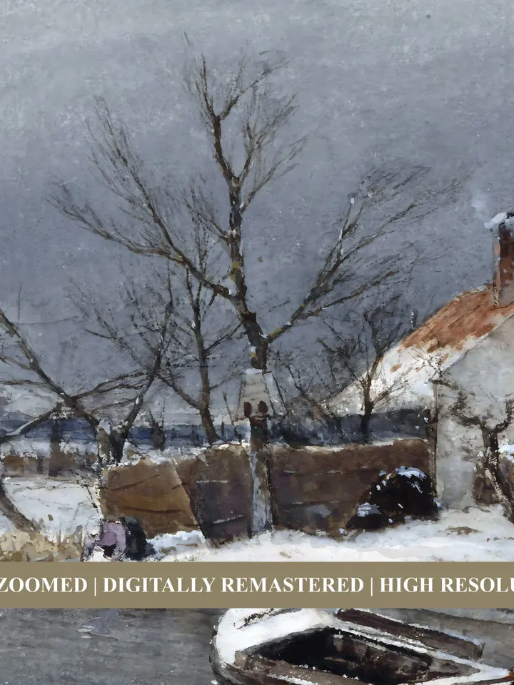 Winter Landscape With Canal Houses, Country Farmhouse Holiday Printable Decor, Digital Download | 354