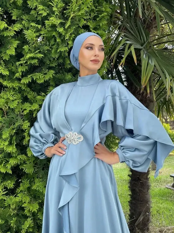 AHUNARE HIJAB - Helin Tesettür Abiye - Bebe Mavisi