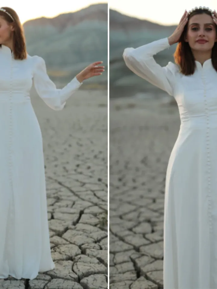 AHUNARE HIJAB - Bridesmaid - White Dress, Muslim Evening Dress, Nikah, Islamic Wedding, Engagement, Bridesmaid, , Prom Dresses, Long Dress,