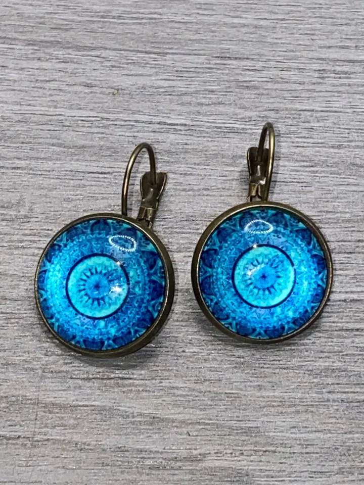 Blue Circle Indie Drop Earrings, bohemian turquoise earrings, unique earrings for women, unique boho earrings, boho hippie earrings, Indie