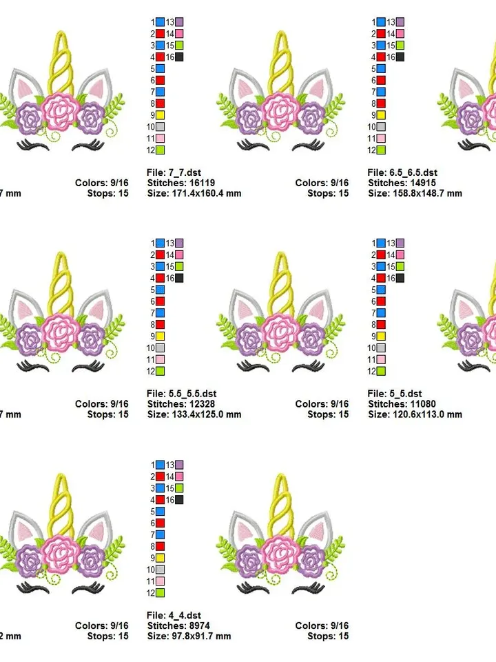 Cute Unicorn Face with flowers Floral Unicorn Design Applique for Machine Embroidery