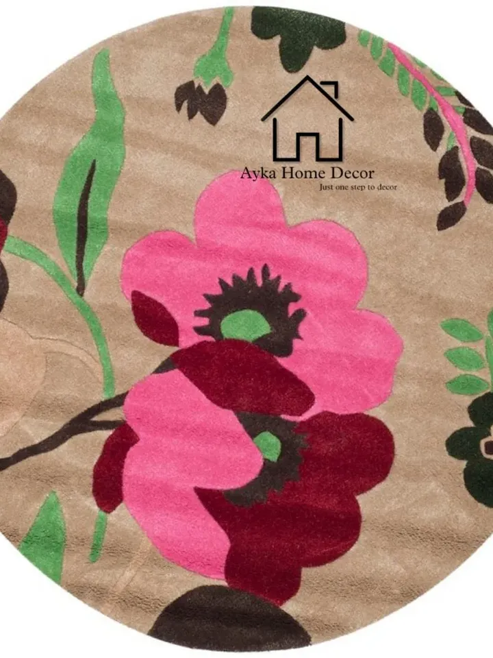 Ayka 100% Pure Woolen Area Rug For Hall Kitchen Living Room Bed Room Dining Room Kids Room Carpet / Beige Color Rug / Flower Rugs Christmas