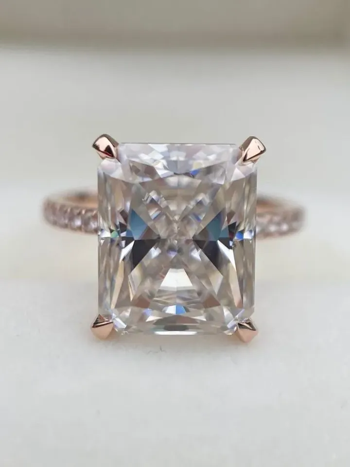 9x11 Radiant Cut Engagement Ring, Halo Diamond Ring, 14K  White/Yellow/Rose Gold, Hidden Halo Ring