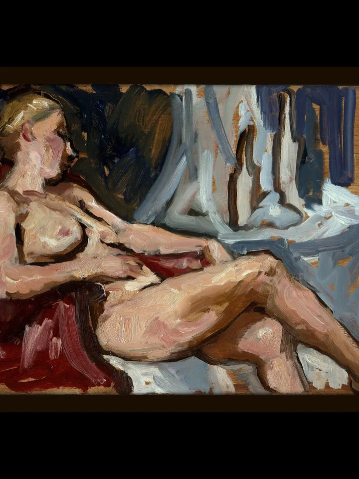 Figure Painting - Female Nude Reclining - 8x12 Oil on Panel, Contemporary Figurative Painting, Signed Original