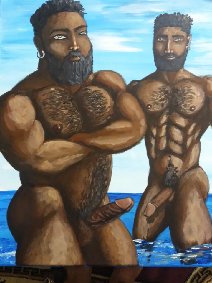 Nude Male Painting. Gay Naked Male. Hairy Black Men. Male Art.