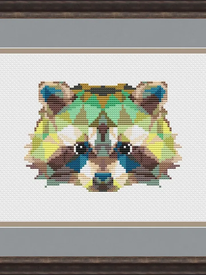 Geometric Raccoon Cross Stitch Pattern PDF, Polygonal animals Xstitch design, Funny cross stitch pattern modern