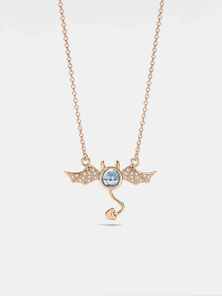 PERIMADE Demon Wing Projection Necklace • Personalized Picture Inside Pendant • Sterling Silver Keepsake Jewelry • Trendy Best Friend Gift