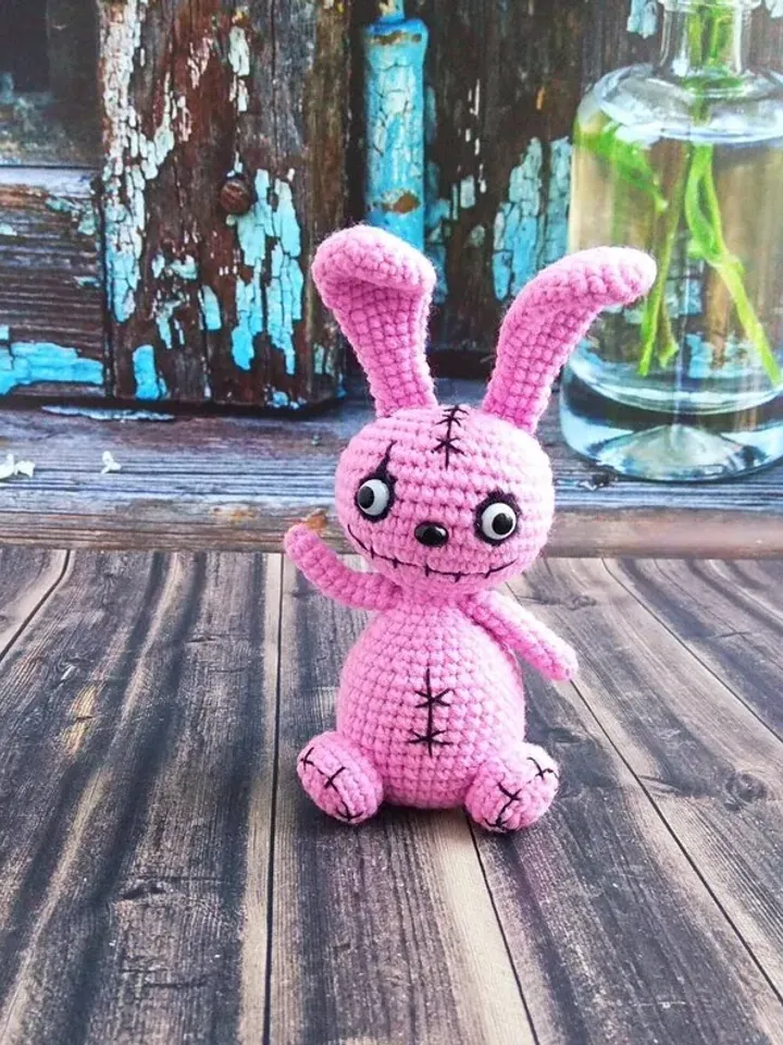 Miniature bunny Rabbit stuffed animal Spooky bunny Pastel goth decor Scary art doll Horror stuffed animal Doll handmade